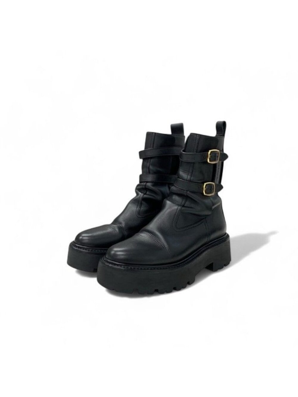 Celine Boots Short Shoes Leather Black Bulky Buckle